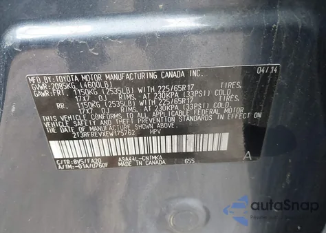 2014 Toyota Rav4 Xle z USA, uszkodzony, nr VIN 2T3RFREVXEW175762